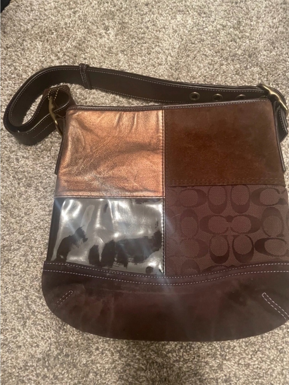 Coach Patchwork Crossbody Bag in Brown and Bronze